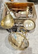 Collection of mostly Victorian brassware, including: a Victorian Gothic wall sconce, a planished