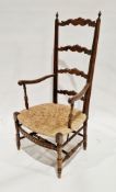 Sheraton Revival mahogany and satinwood inlaid X-frame chair with gold-coloured fabric upholstered