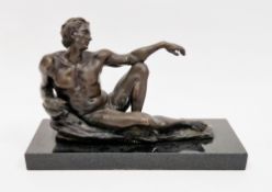 Bronze sculpture of Michelangelo's Adam on slate plinth, 23cm long