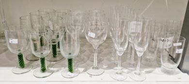 Two Villeroy & Boch suites of drinking glasses, etched marks, the first with green tinted and