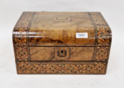 Victorian walnut combination workbox and writing slope box having Tunbridge ware style parquetry