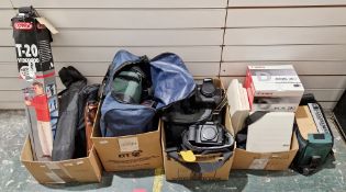 Collection of cameras, equipment and accessories including Canon EOS 5 camera. Canon EOS 3 camera,