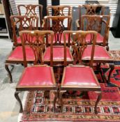 Set of eight early 20th century mahogany dining chairs in the George III Chippendale manner, with