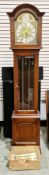 Modern mahogany cased longcase grandmother clock by Thorpe of Great Glen, the arched hood with brass
