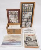 Two framed collections of military cigarette cards, a copy of the Battle of Egypt, the Official