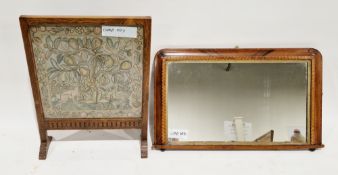 Victorian walnut parquetry inlaid and parcel-gilt overmantel mirror, 53cm high x 89cm wide and an