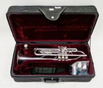 Besson (London) '1000' silver-plated trumpet, with three valves, serial no.19682, with mouthpiece,