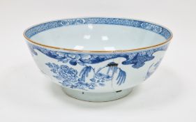 18th century Chinese Export blue and white porcelain punch-bowl, painted with willow and peony below