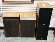 Pair of SD Acoustics speakers housed in wooden veneered cases, 38cm high and a pair of Mordaunt