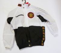 Assortment of vintage Manchester United youth training kits and jackets including Umbro Sharp, Umbro