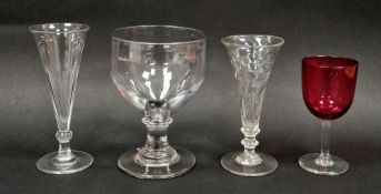 Group of late 18th/early 19th century and later drinking glasses, comprising a wrythen moulded ale