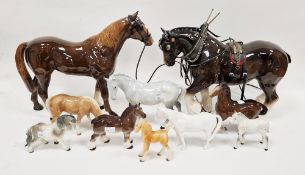 Various English and Continental porcelain models of horses and foals, including: a large Melba