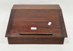 19th century mahogany table top writing desk, the sloping hinge lid opening to a partially fitted