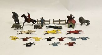 Small quantity of playworn lead figures to include Britains cowboy on horseback, Totopoly horses,