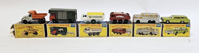 Six boxed Matchbox Series diecast model cars to include No.16 Scammell 