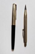 9ct gold cased propelling pencil with engine turned decoration, inscribed with initials together