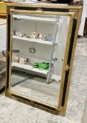 Modern gilt and black framed rectangular mirror with bevelled edge, 108cm x 77cm