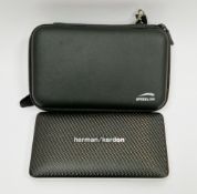 Harman Kardon Esquire mini portable bluetooth speaker, black with silver coloured trim, in soft case