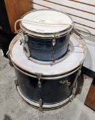 Premier drum with blue mottled finish, 32cm diameter together with similar large drum, 53cm diameter
