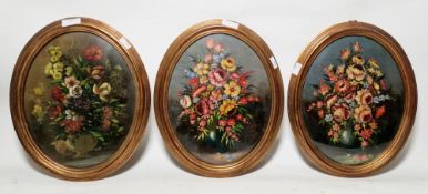 A. Losi (20th century) Pair oil on panel Floral still life, signed lower left, oval framed and