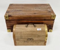 Pine and brass bound box with brass drop loop handles to side, 22cm high x 50cm wide, hardwood