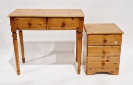 Modern pine bedside chest of three drawers, 57cm high x 44cm wide x 40cm deep and a modern pine