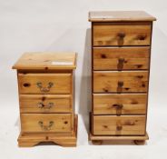 Two modern pine chest of drawers, one with five drawers, 92cm high x 42cm wide x 39cm deep, the