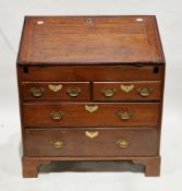 George III mahogany bureau, the drop front opening to fitted interior, the two short and two long