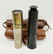 Callaghan & Co of London black lacquered and black leather four-draw telescope ( 75cm long