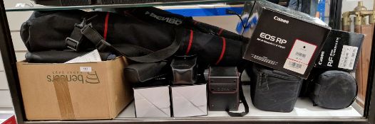 Collection of cameras, equipment and accessories including Canon EOS R camera with Canon EW-73D