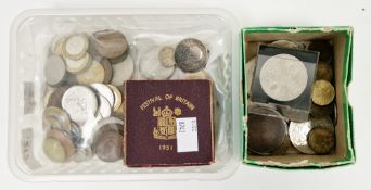 Collection of coins to including George V silver florin and two three pence coins, Georgian token (