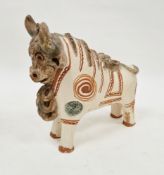 20th century Peruvian-style terracotta model jug in the form of a bull, decorated with iron red