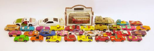 Large quantity of playworn diecast model cars to include Corgi, Matchbox, etc (two boxes)
