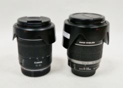 Two Canon camera lenses - EFS 18-200mm image stabilizer with EW-78D hood and 15-30 0.28m with JJC
