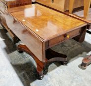 William IV mahogany drop-flap breakfast table with cockbeaded drawer to one end and faux