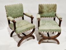 Pair of Victorian oak elbow chairs by James Lamb (1840-1899), one stamped Lamb, Manchester, each