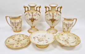 Group of Crown Devon Fielding blush ivory ground vases and other wares, circa 1890, printed brown