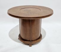 Art Deco oak circular cocktail table, the top with central pop-up section revealing white bakelite
