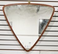 Mid-century Danish teak framed triangular wall mirror, 61cm x 65cm  Condition Report Good condition,