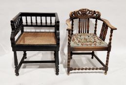 Early 20th century tub chair, the top rail with crown and scrolling foliage cresting, drop-in