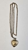 9ct gold rope twist chain, 6.7g approx. and a 9ct gold back and front heart shaped locket