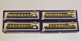 Four boxed Bachmann 00 gauge carriages to include 34-050 collett 60' 3rd chocolate/cream, 34-125