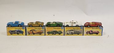 Five boxed Matchbox Superfast diecast model cars to include No.14 Iso Grifo, No.33 Lamborghini P400,