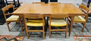 Mid-century retro teak dining room set including an A. Younger extending dining room table from