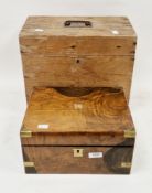 Victorian walnut and brass bound writing slope, 29.5cm long together with 19th century pine box, the