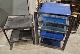 Soundstyle hifi stand comprising five glass shelves (two clear, five blue), 59cm wide x 38cm deep