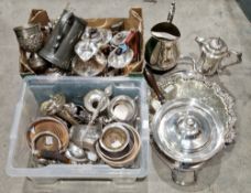 Large collection of silver plated items including teapots, coffee pots, hot water jugs, two trays,