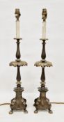 Pair of 20th century gilt-metal Baroque style candlestick table lamps, each of baluster form, with