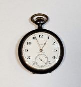 Late 19th / early 20th century metal cased pocket watch, the white enamel face with seconds dial and