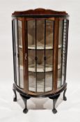 Early 20th century mahogany demi-lune display cabinet, the single central door opening to two